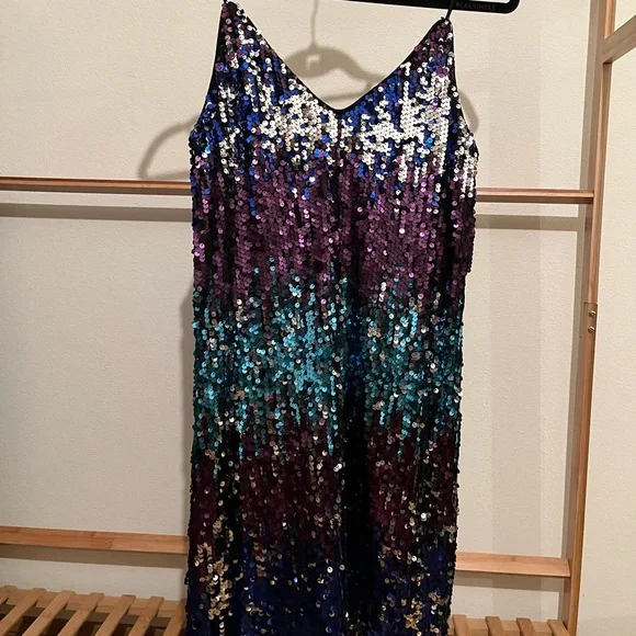 Dresses | Nwot Blue Purple Silver Sequin Shift Dress | Poshmark
